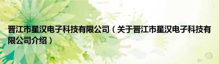 晋江市星汉电子科技有限公司，关于晋江市星汉电子科技有限公司介绍