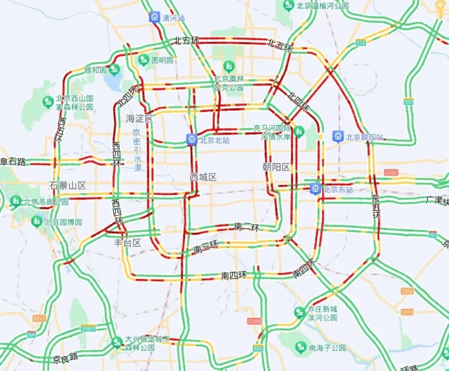 北京市气象台发布雷电黄色预警和大风蓝色预警，市区交通或将严重拥堵